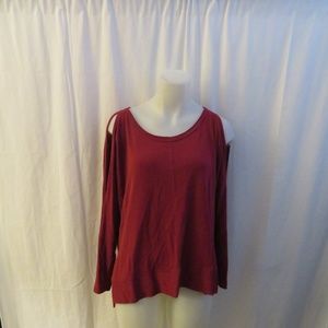 POOKIE SEBASTIAN BURGUNDY COLD SHOULDER SWEATER S
